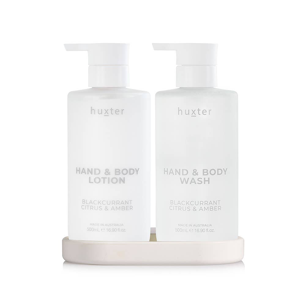 Limited Edition 500ml Wash and Lotion Gift Set (Blackcurrant, Citrus & Amber) by Huxter