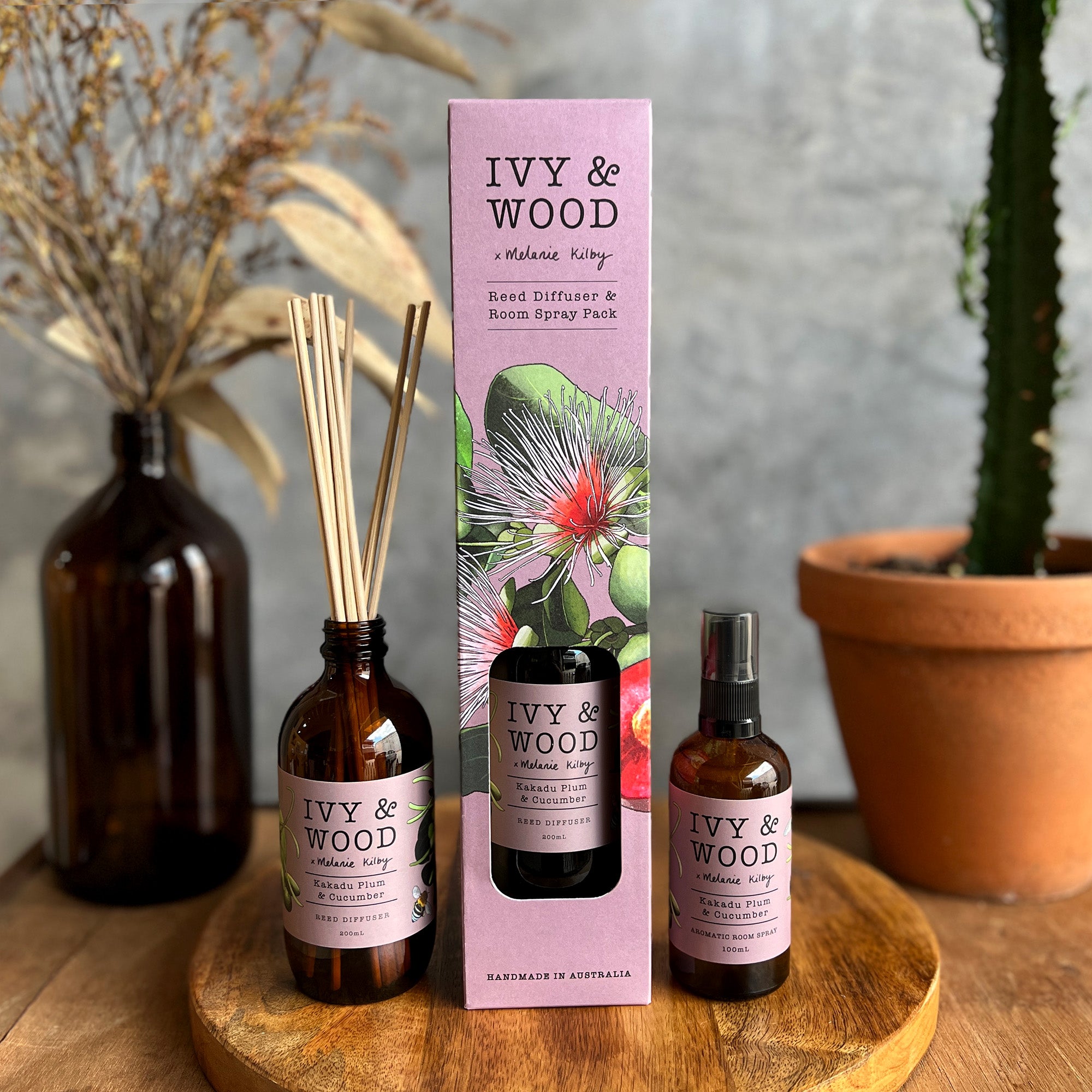 Australiana: Kakadu Plum & Cucumber Reed Diffuser & Room Spray Duo Pack - Ivy & Wood
