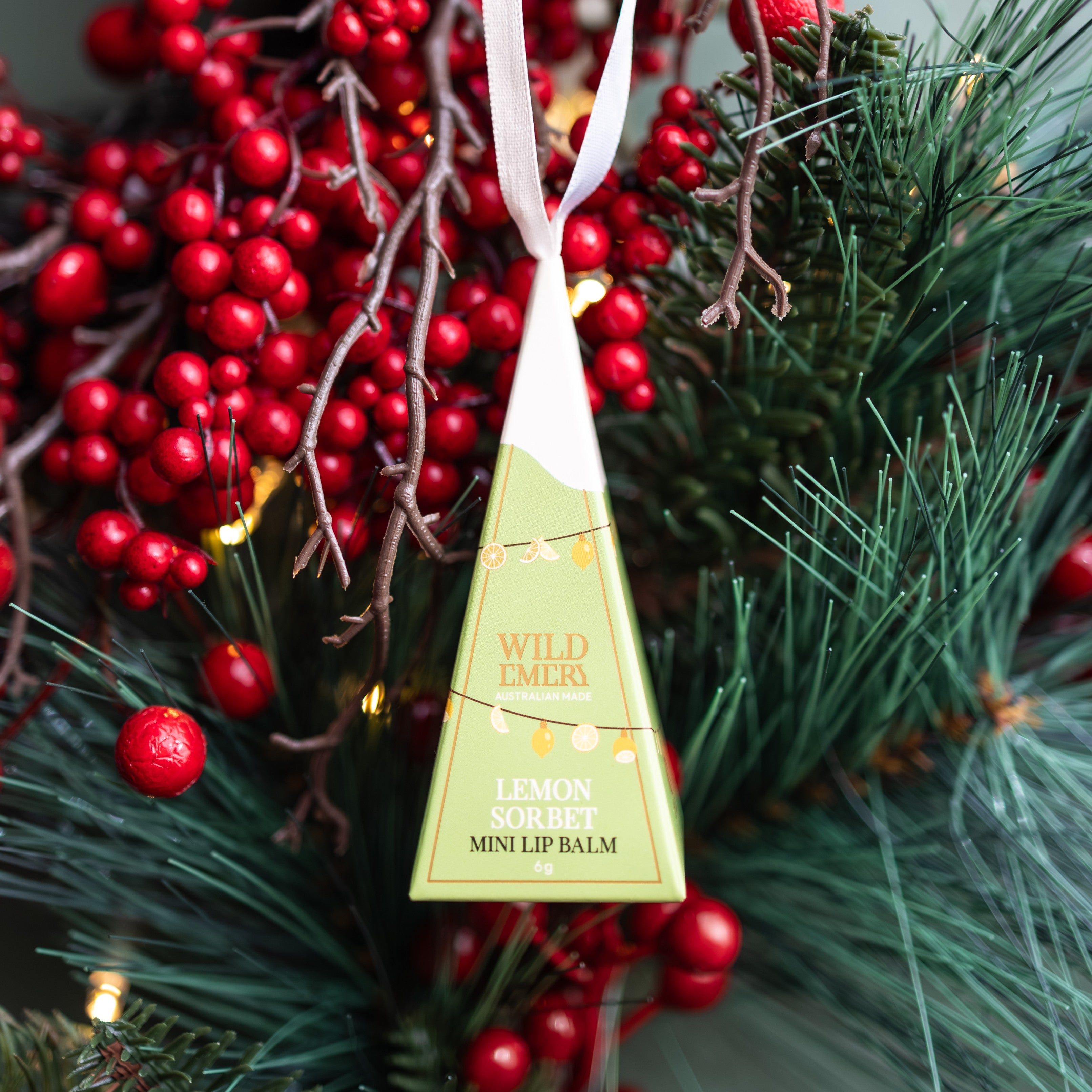 Lemon Sorbet Mini Lip Balm Ornament by Wild Emery