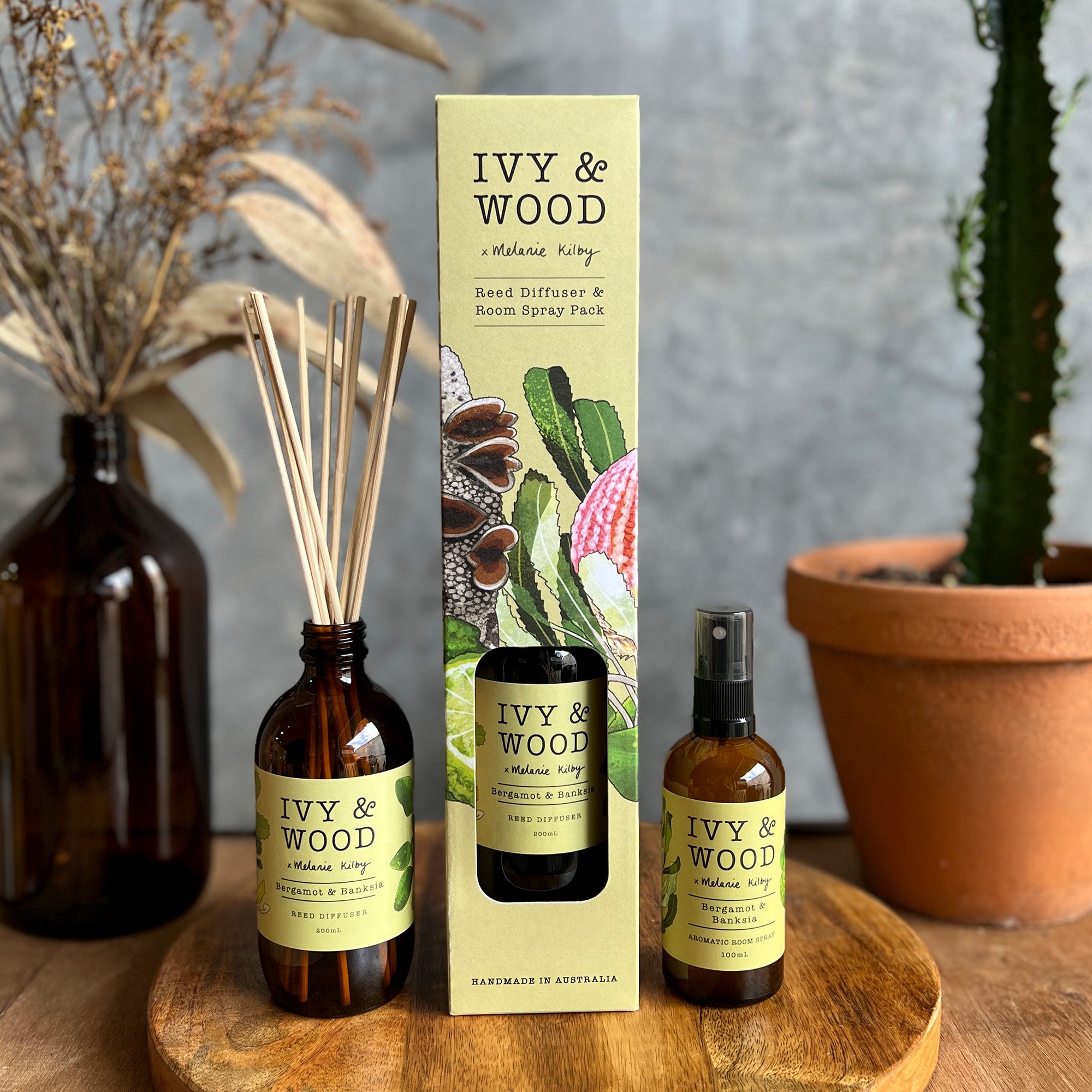 Australiana: Bergamot & Banksia Reed Diffuser & Room Spray Duo Pack - Ivy & Wood