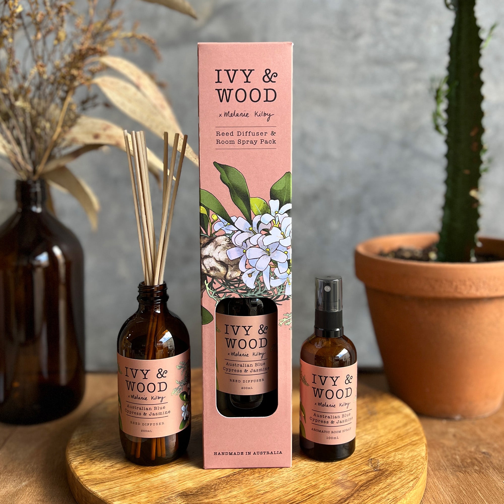 Australiana: Australian Blue Cypress & Jasmine Reed Diffuser & Room Spray Duo Pack - Ivy & Wood