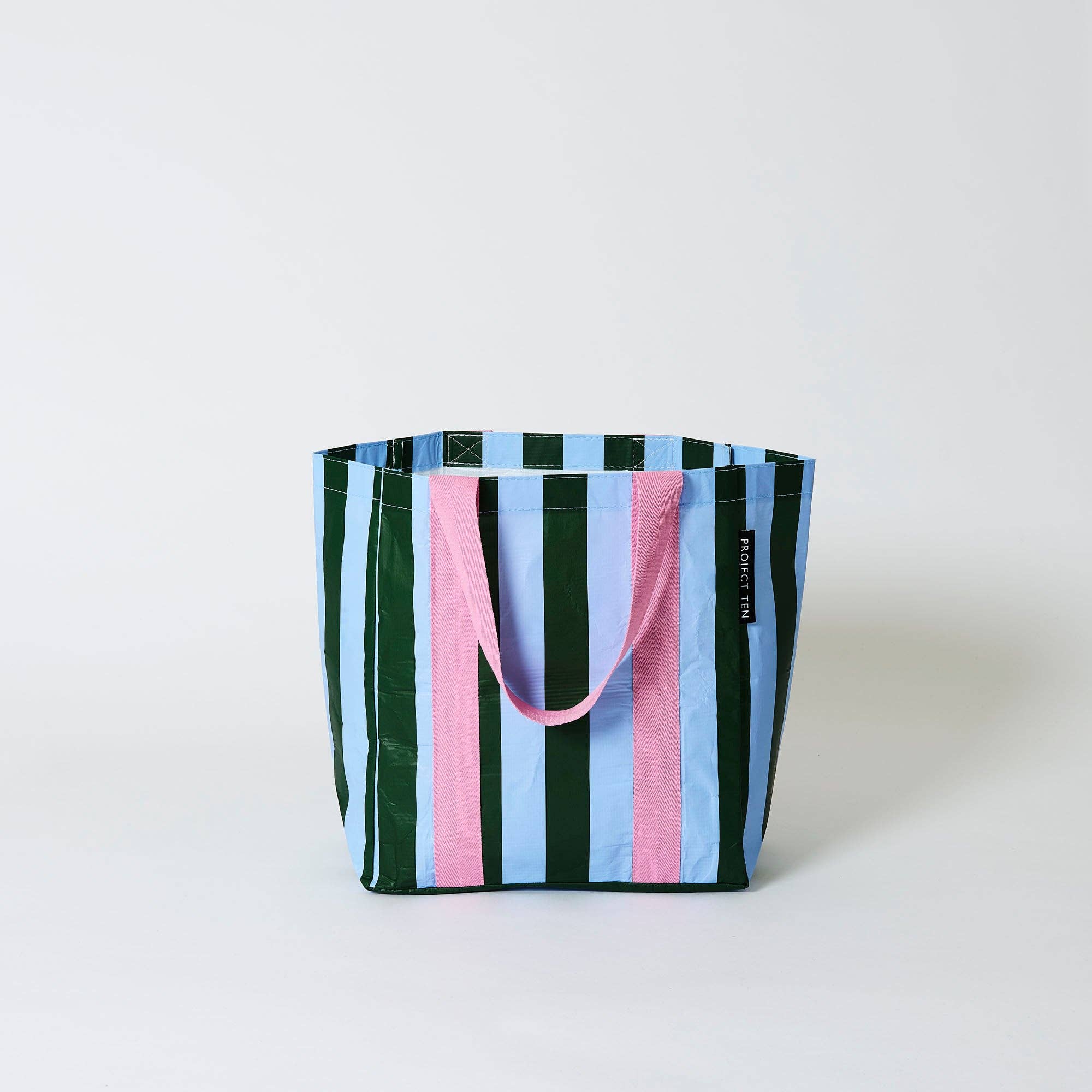 Green Blue Stripe Shopper Tote by Project Ten