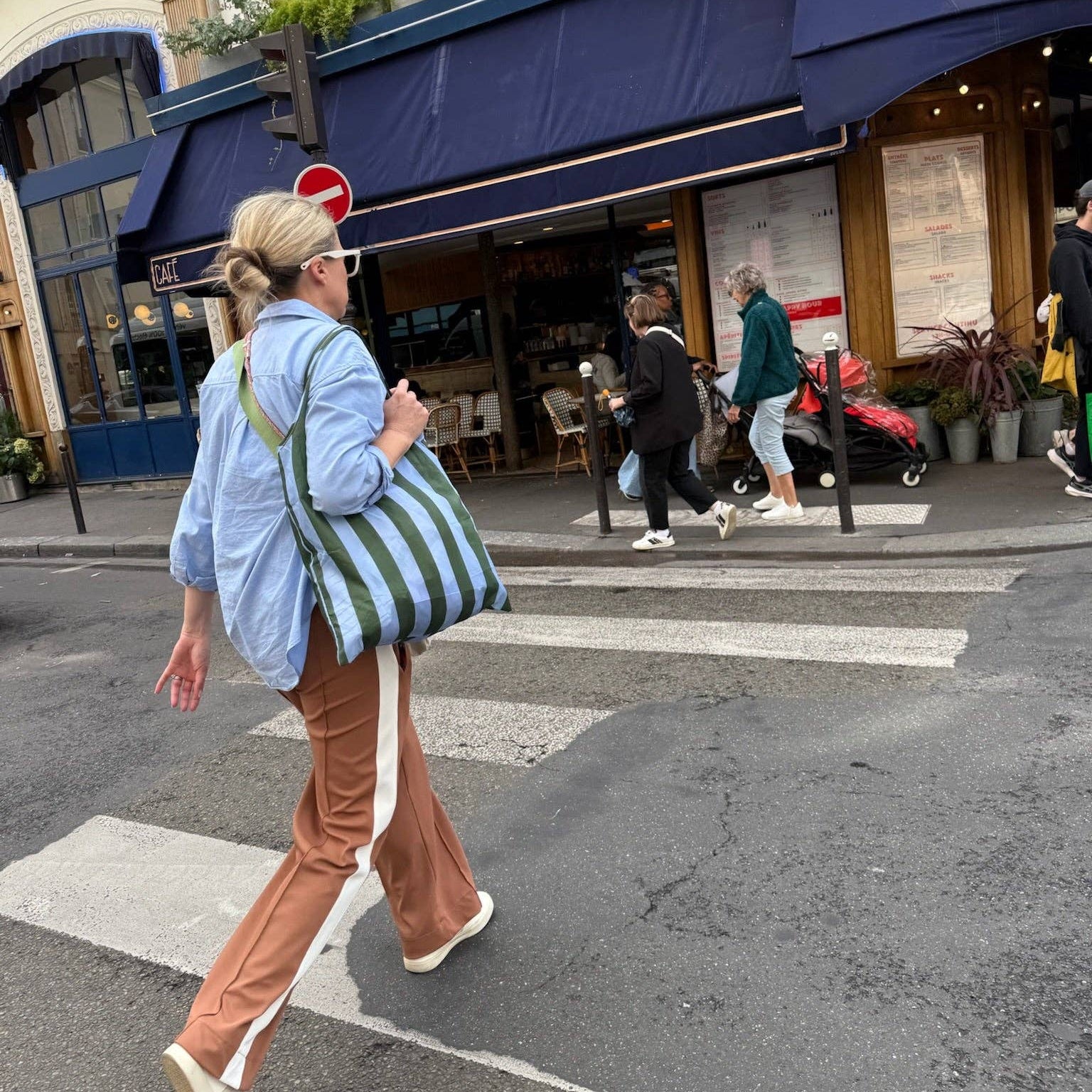 Green Blue Stripe Pocket Shopper by Project Ten
