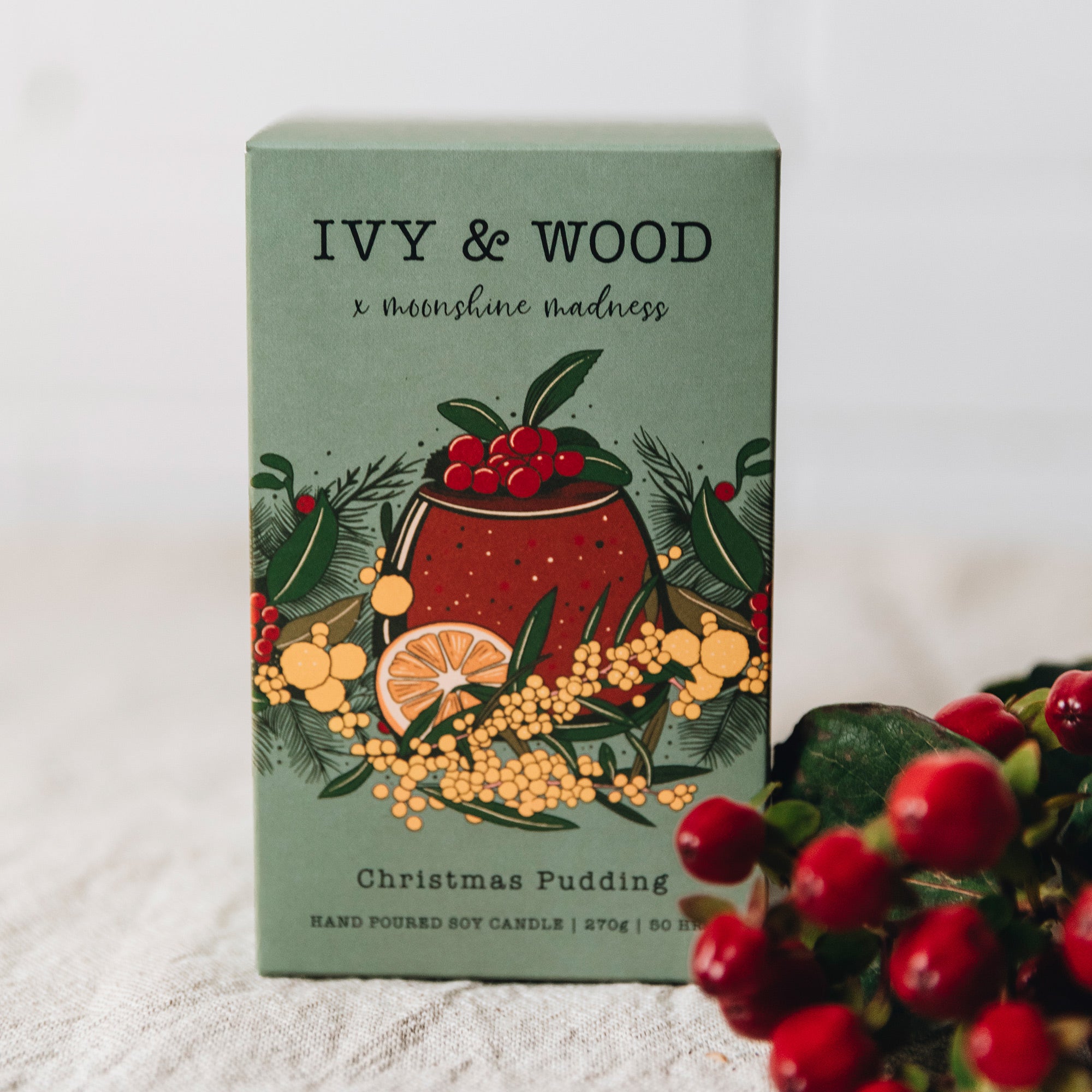 Christmas Pudding Limited Edition Mason Jar Soy Candle - Ivy & Wood - Australian Made