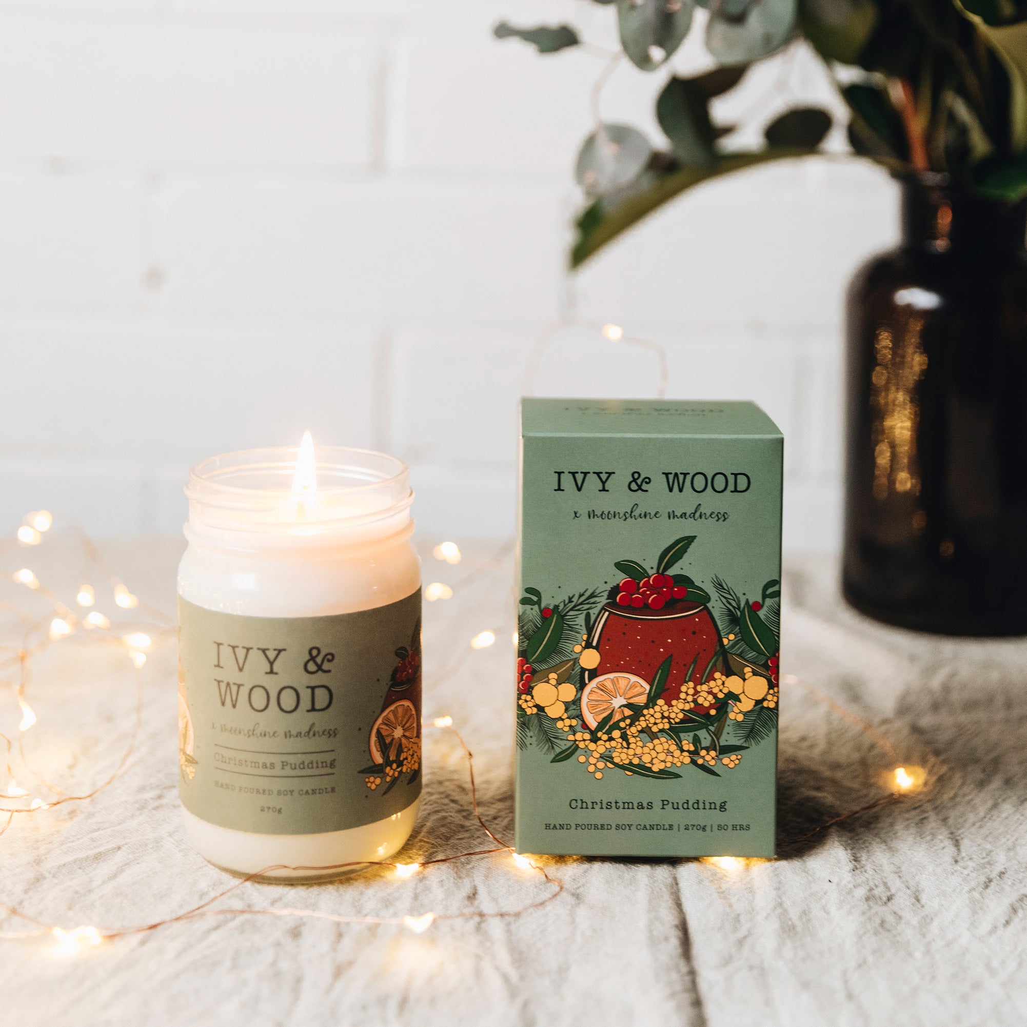 Christmas Pudding Limited Edition Mason Jar Soy Candle - Ivy & Wood - Australian Made