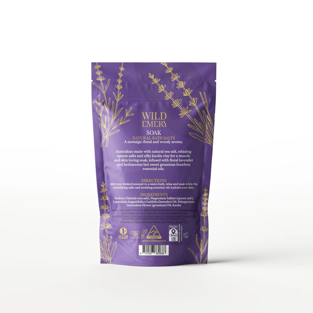 Soak (Lavender & Geranium) Bath Salts by Wild Emery