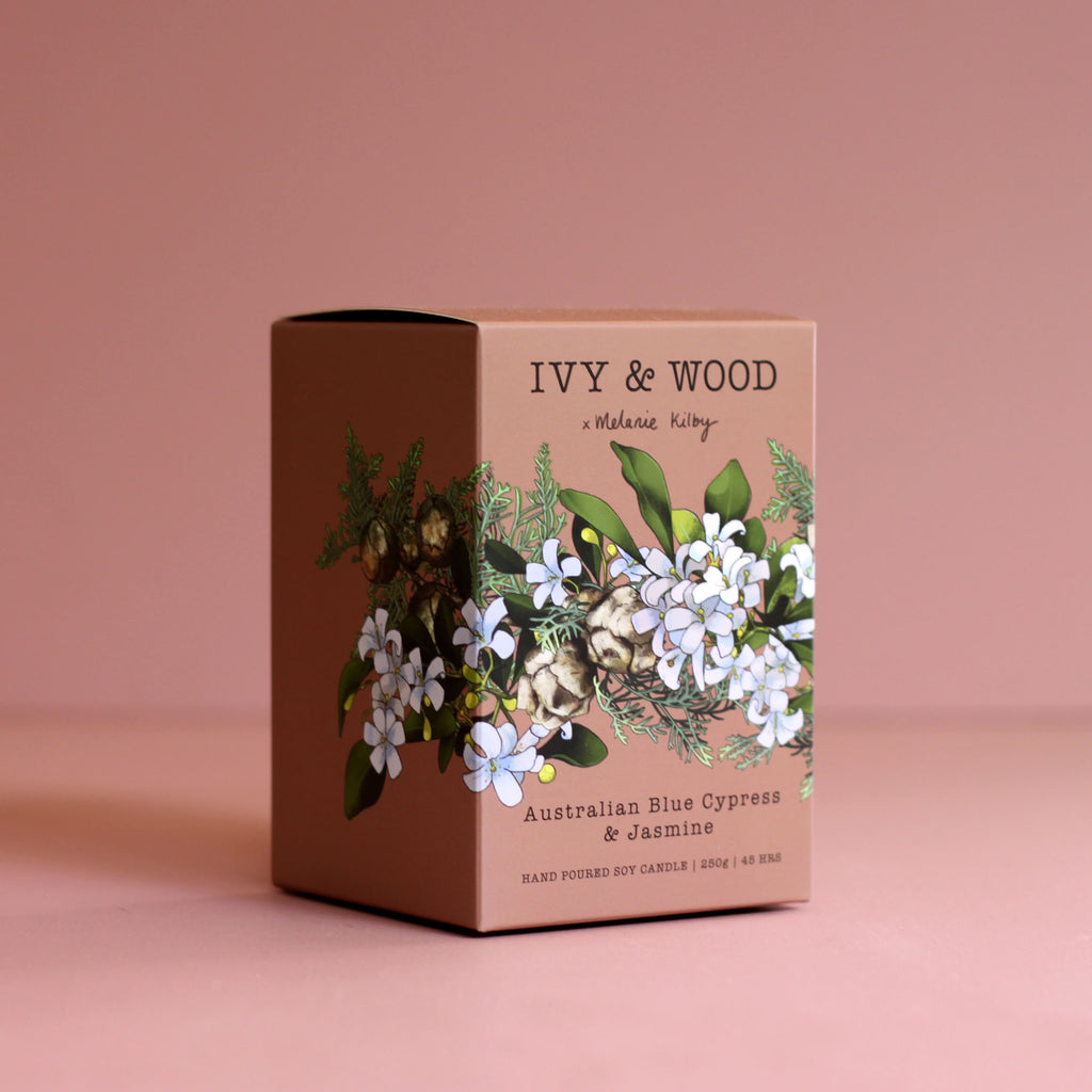 Australiana: Australian Blue Cypress & Jasmine Scented Candle - Ivy & Wood