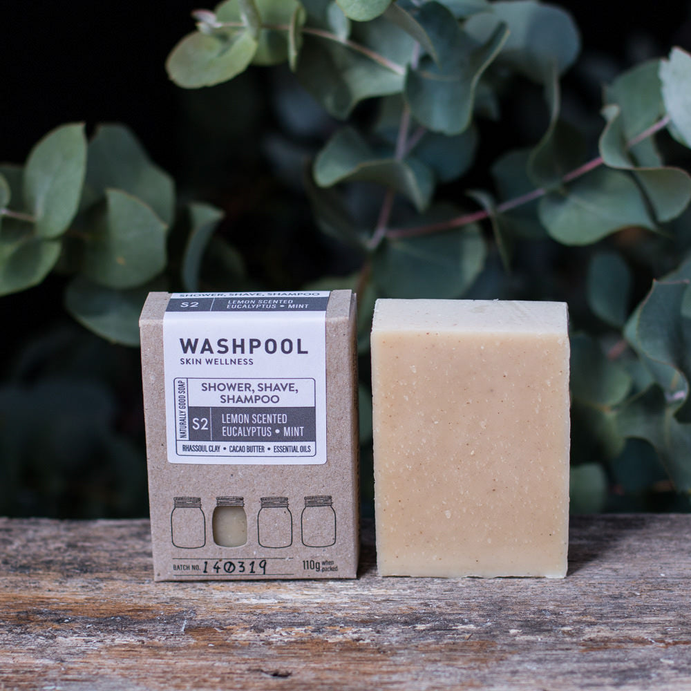 Lemon Scented Eucalyptus & Mint Shower, Shave & Shampoo Bar by Washpool