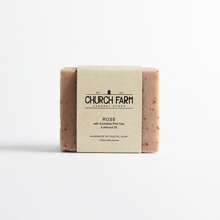 Rose with French Red Clay & Almond Oil Botanical Soap by Church Farm General Store