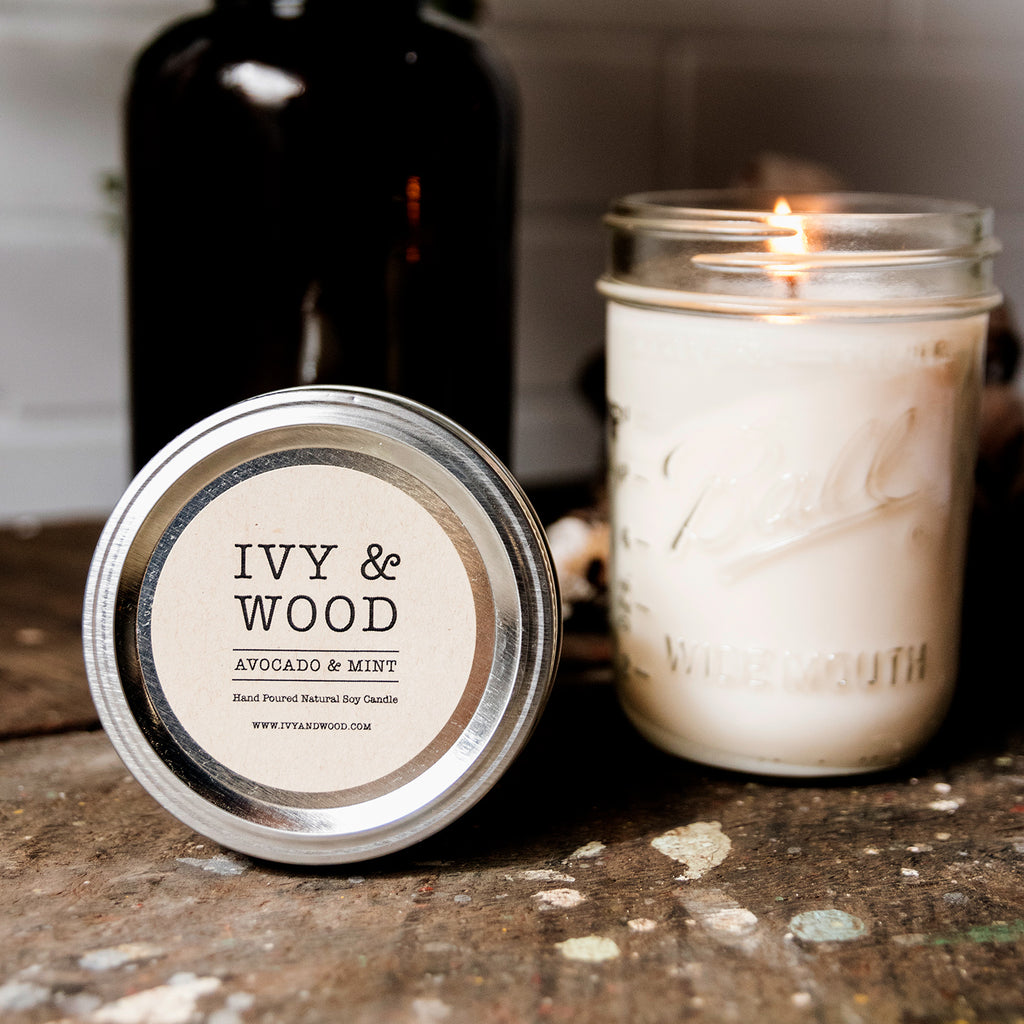 Avocado & Mint Mason Jar Soy Candle - Ivy & Wood - Australian Made