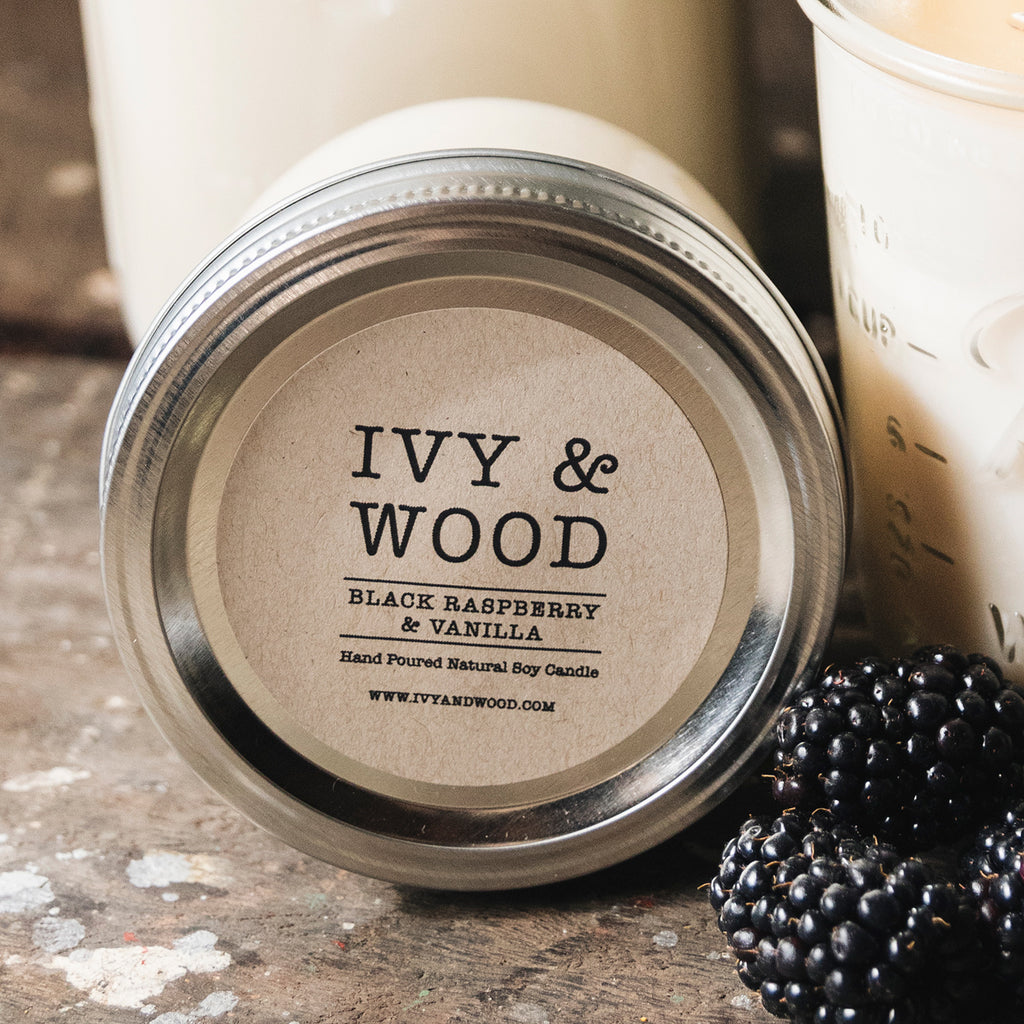 Black Raspberry & Vanilla Mason Jar Soy Candle - Ivy & Wood - Australian Made