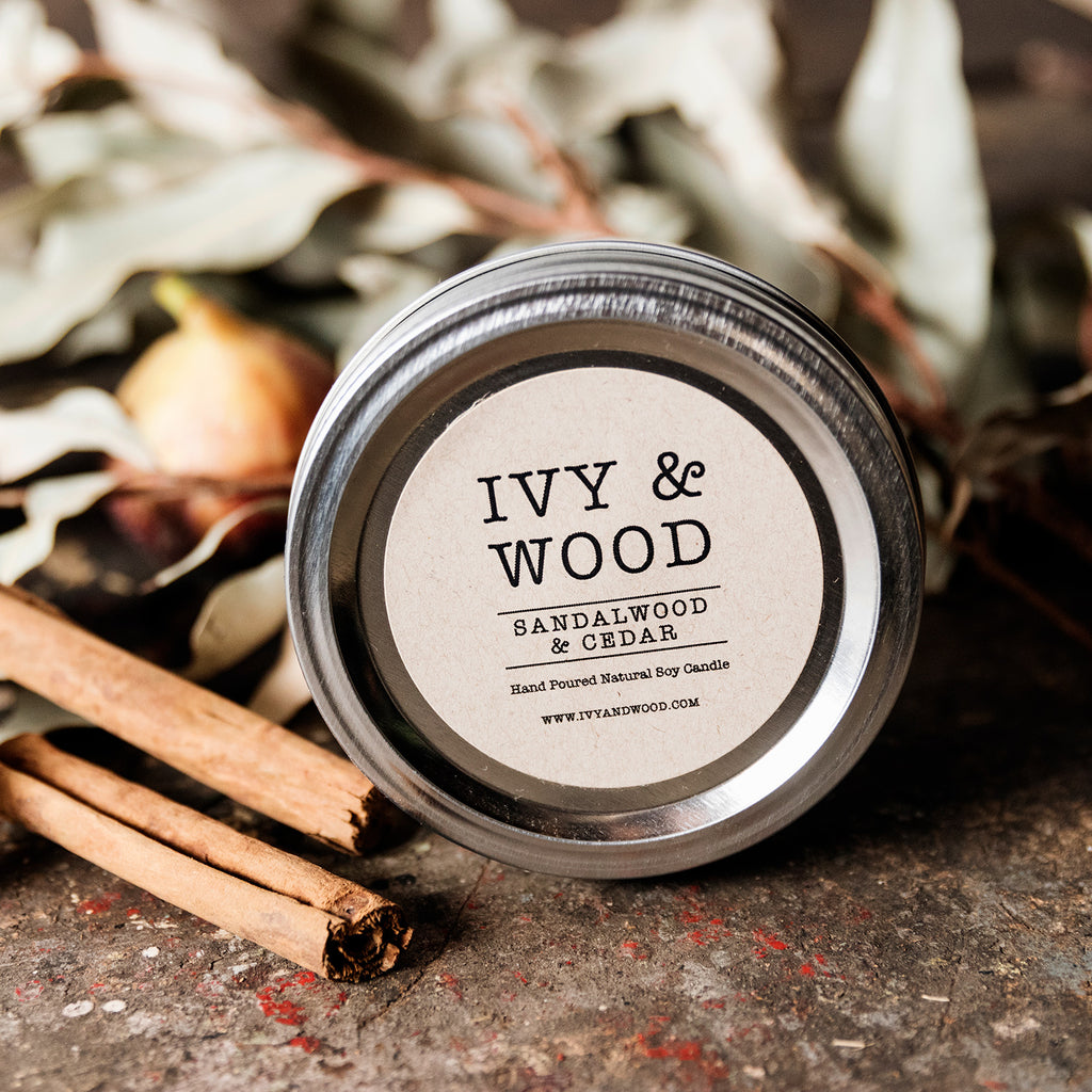Sandalwood & Cedar Mason Jar Soy Candle - Ivy & Wood - Australian Made