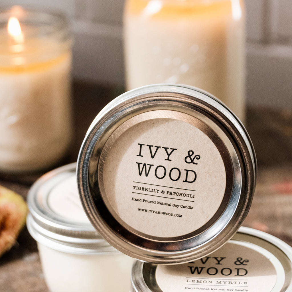 Tigerlily & Patchouli Mason Jar Soy Candle - Ivy & Wood - Australian Made