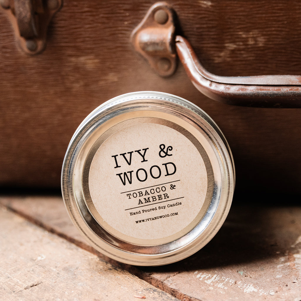 Limited Edition: Tobacco & Amber Mason Jar Soy Candle - Ivy & Wood - Australian Made